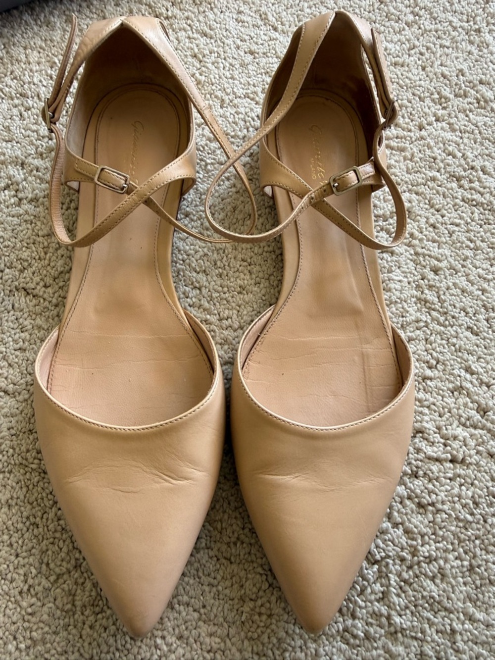 Gianvito Rossi Nude Pointed-Toe Ankle-Strap Flats